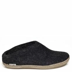 Glerups Open Heel Leather Sole In Charcoal